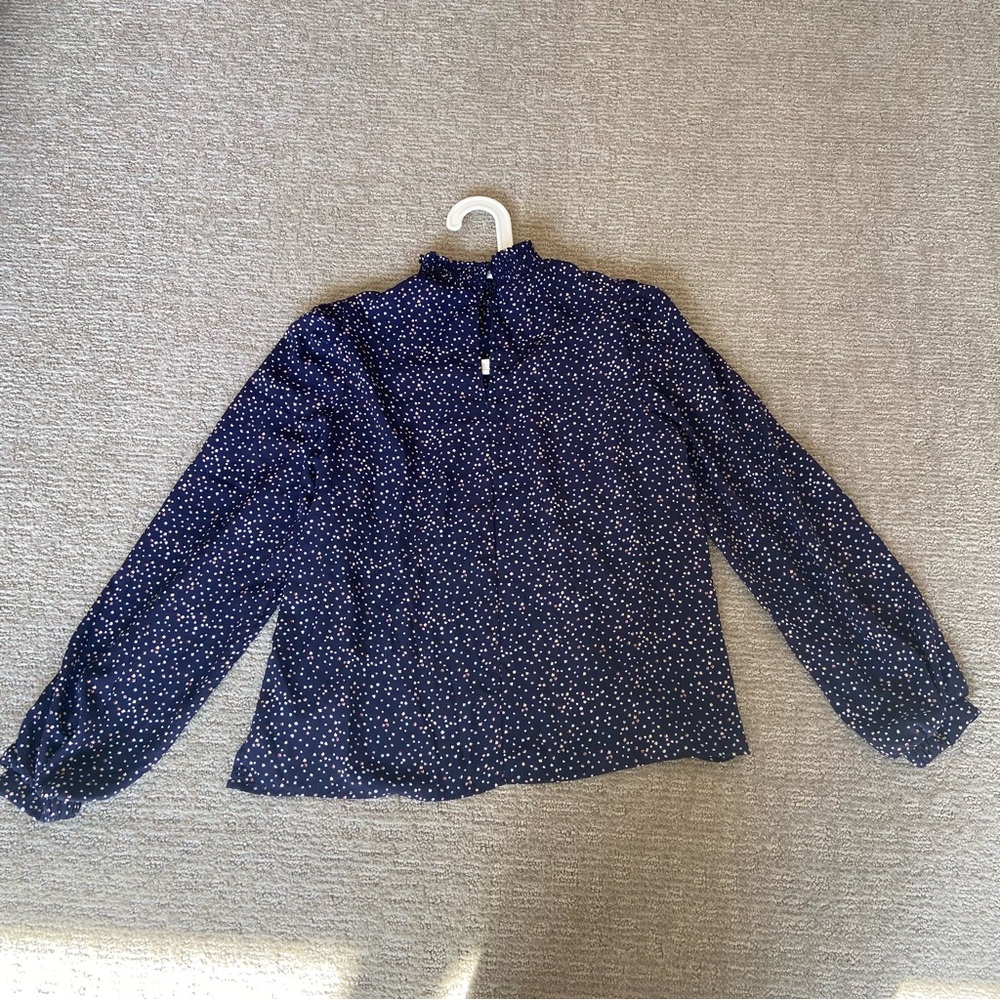 MELLODAY Woman S Navy Blue with Confetti Pattern Long Sleeve Top